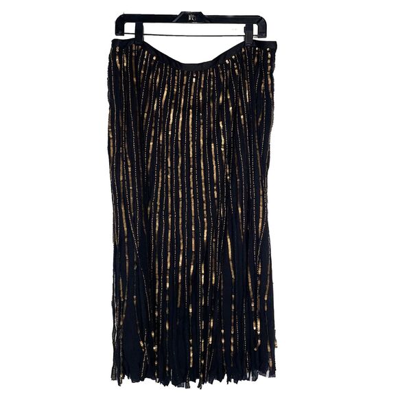 NWT Coldwater Creek Black Gold Sequin Fringe Midi Skirt Size 18 Evening Cocktail - Picture 1 of 10